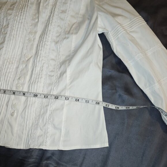Emanuel Ungaro Women's White Pintuck Long Sleeve Button Down Shirt Size 6 - Picture 7 of 13